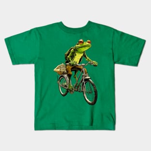 Frog On Bike Funny Frog Animal On Bike Kids T-Shirt